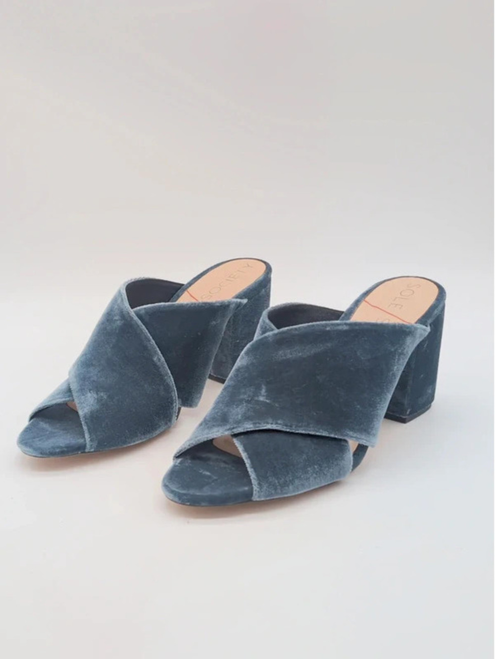 Sole Society Luella Cloud Blue Velvet Block Heel Mules Sz 9